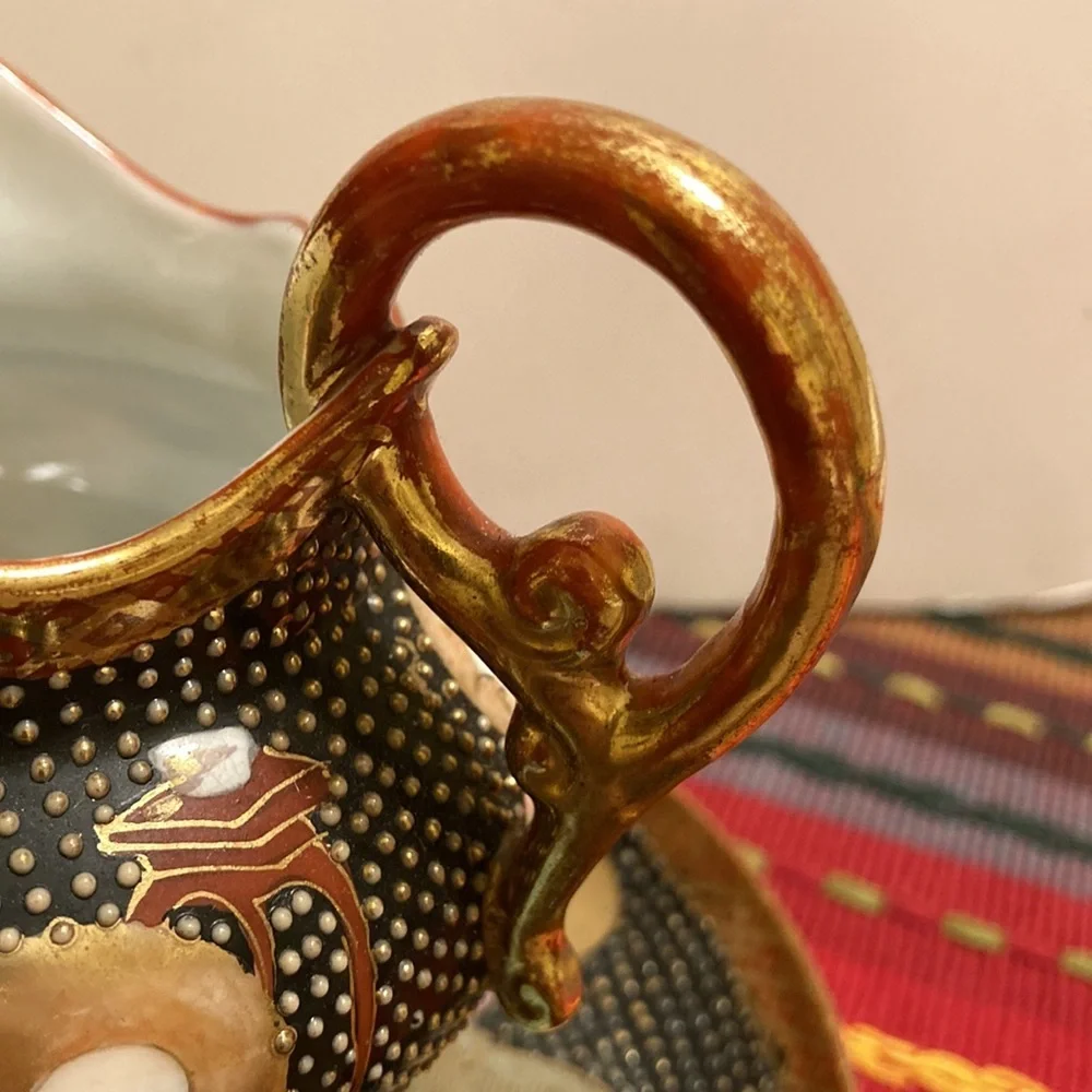 Vintage  stunning detailed Japanese Satsuma creamer with matching plate